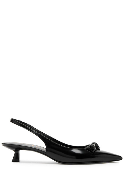  Stuart Weitzman Rosie 35 Glossed Leather Slingback Pumps - Black 