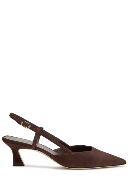  Stuart Weitzman Vinnie 50 Suede Slingback Pumps - Brown 
