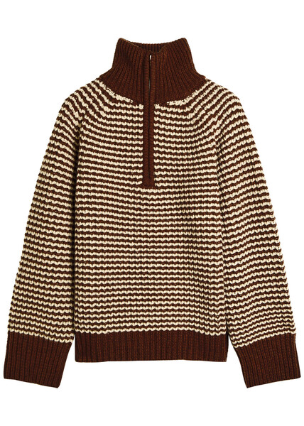  Studio Nicholson Bristol Striped Half-zip Wool Jumper - Brown - L 