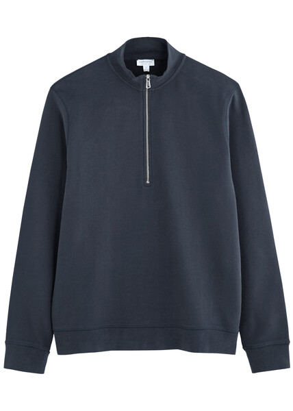  Sunspel Half-zip Cotton Sweatshirt - Navy - L 