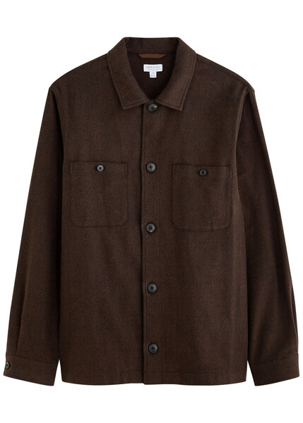  Sunspel Herringbone Brushed-cotton Overshirt - Brown - L 