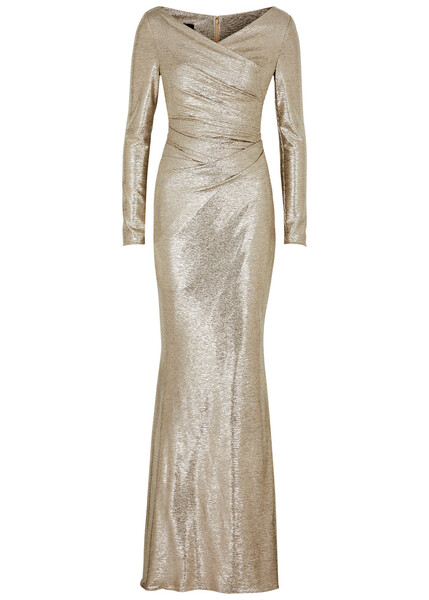  Talbot Runhof Metallic Ruched Wrap-effect Gown - Gold - 8 