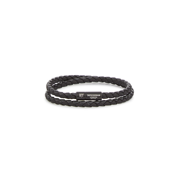  Tateossian Chelsea Double-wrap Black Leather Bracelet 