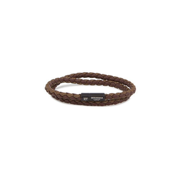  Tateossian Chelsea Double-wrap Brown Leather Bracelet 