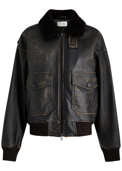  The Row Adonis Shearling-trimmed Distressed Leather Jacket - Black - 6 (uk10 / S) 