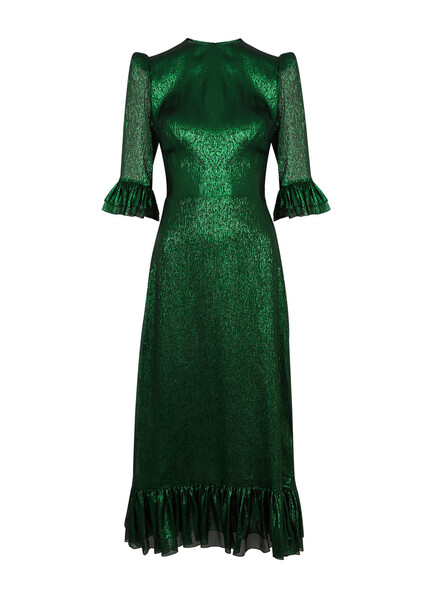  The Vampire's Wife The Falconetti Silk-blend Lamé Midi Dress - Luxury Midi Dress, Round Neck, Dark Green - Uk12 / M - 12 (uk12 / M) 