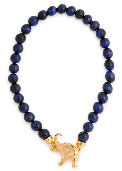  Timeless Pearly Elephant Lapis-beaded Necklace - Dark Blue - One Size 