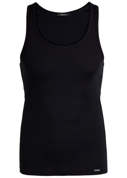  Tom Ford Ribbed Logo Jersey Tank - Black - L 