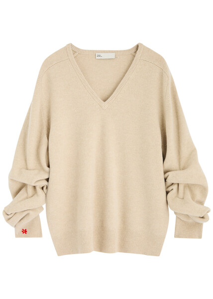  Tory Burch Gathered Wool-blend Jumper - Beige - Xs (uk6 /xs) 