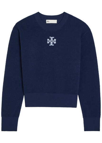  Tory Burch Logo Wool-blend Jumper - Navy - M (uk12 / M) 