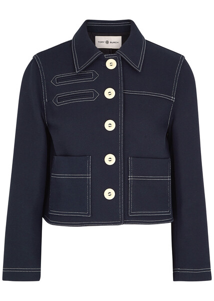  Tory Burch Navy Cropped Cotton-blend Twill Jacket - 8 