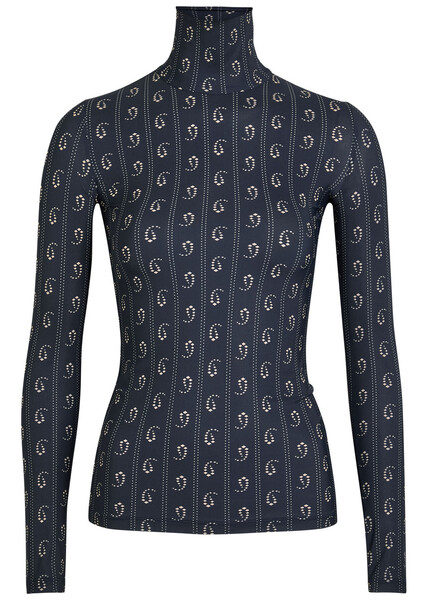 Tory Burch Printed Stretch-polyamide Top - Navy - L (uk14 / L) 
