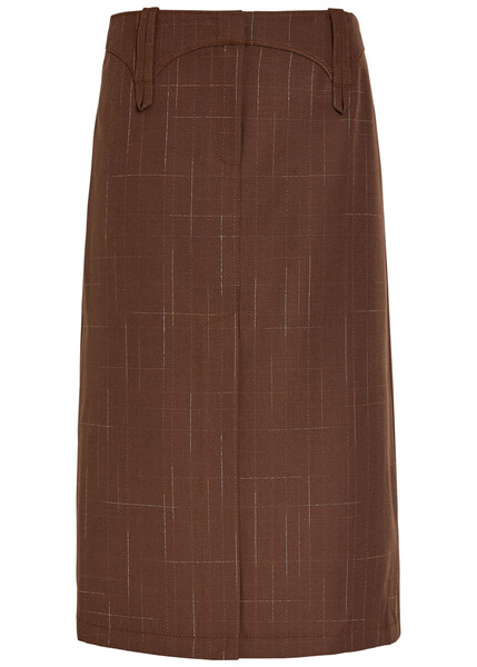  Tory Burch Subtle-check Wool-blend Midi Skirt - Brown - 8 (uk12 / M) 