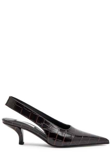  Toteme Classic Croco Embossed Leather Slingback Pumps - Brown 