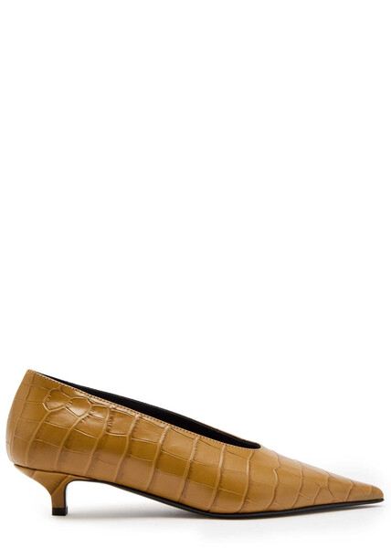  Toteme 35 Crocodile-effect Leather Pumps - Camel 