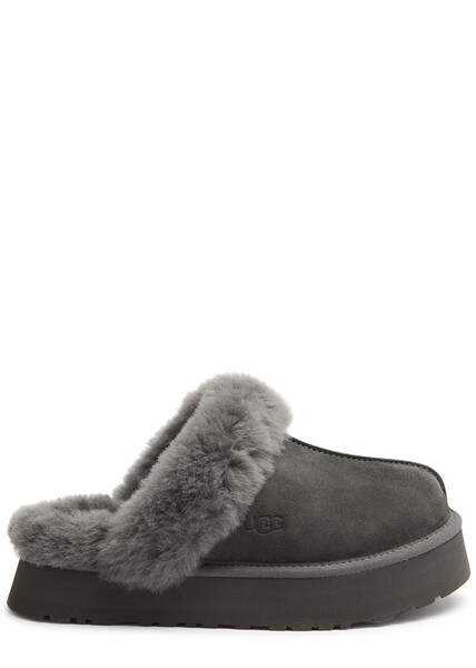  Ugg Disquette Suede Flatform Slippers , Slippers, Slip On, Charcoal - 3 