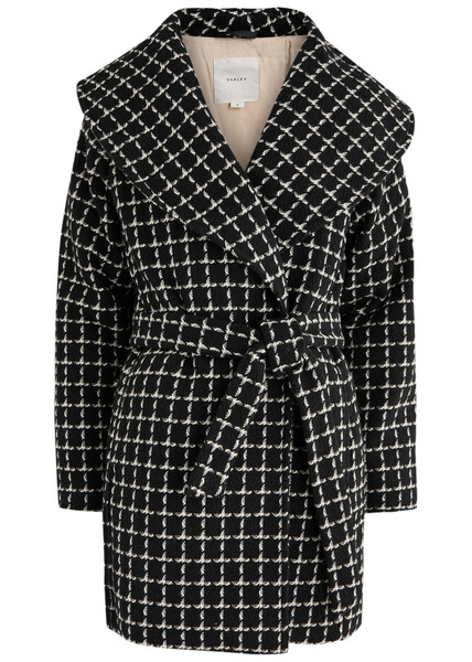  Varley Milla Checked Wool-blend Wrap Jacket - Black - S (uk8-10 / S) 