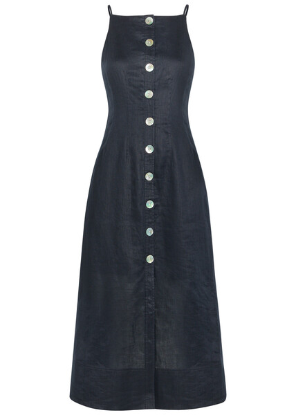  Veronica Beard Georges Button-up Linen Midi Dress - Navy - 10 (uk14 / L) 