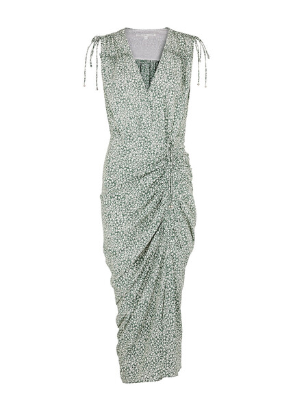  Veronica Beard Teagan Green Printed Stretch-silk Midi Dress - 14 