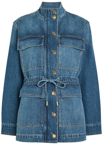  Veronica Beard Truman Drawstring Denim Jacket - Mid Blu - Xs (uk6 / Xs) 