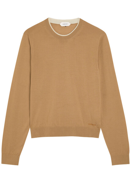  Versace Layered-neck Wool-blend Jumper - Camel - 42 (uk10 / S) 