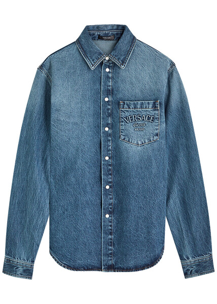  Versace Logo Denim Shirt - Mid Blu - 46 (it46 / S) 