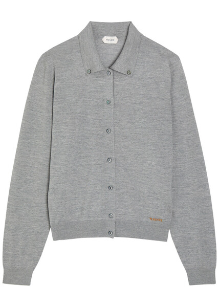  Versace Logo-embroidered Wool Cardigan - Grey - 44 (uk12 / M) 