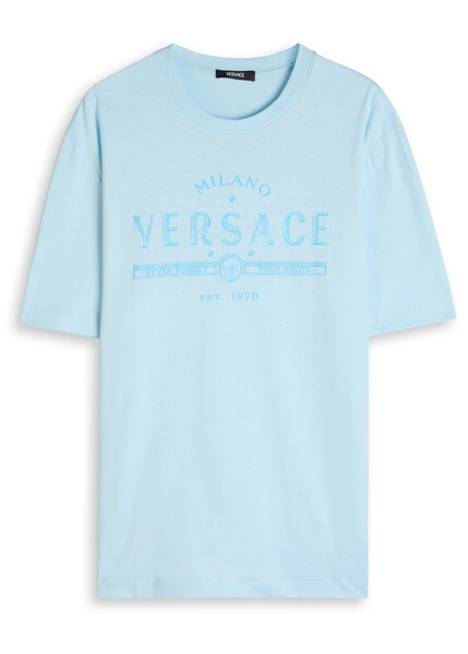  Versace Logo-printed Cotton T-shirt - Blue - S 