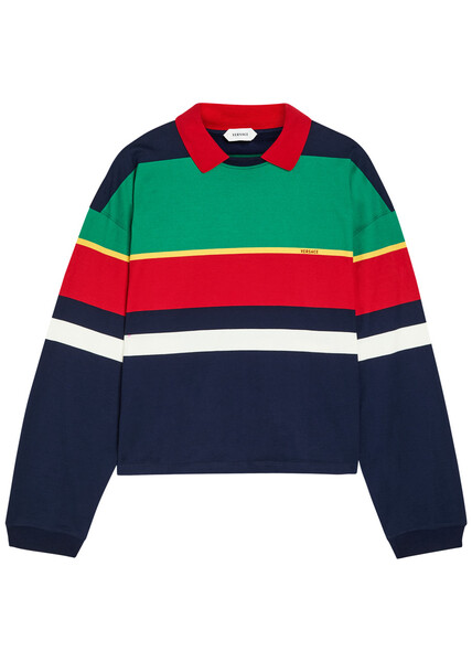  Versace Striped Cotton Polo Sweatshirt - Multicoloured 1 - L 