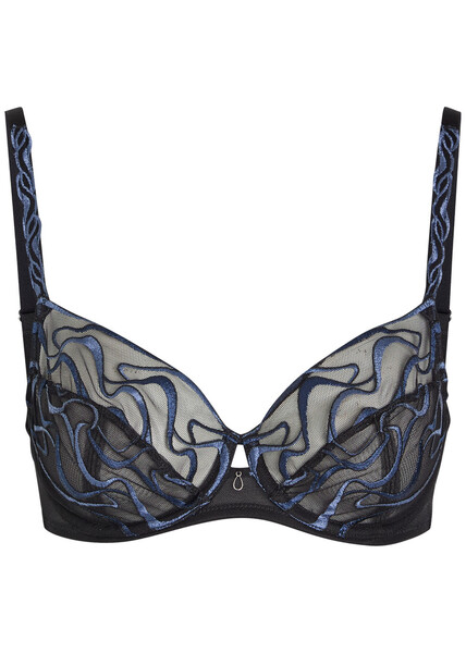  Wacoal Mayumi Embroidered Mesh Underwired Bra - Navy - 32c 