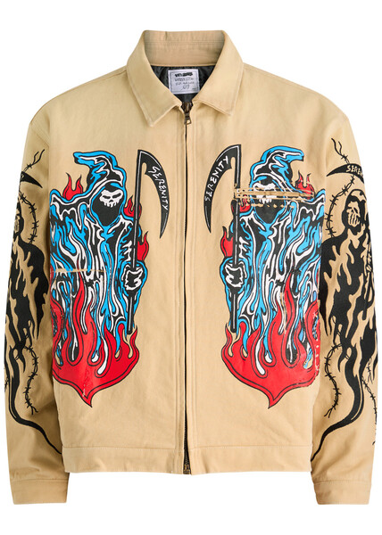  Warren Lotas Garage Printed Work Canvas Jacket - Beige - L 