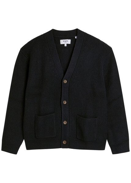  Wax London Walker Ribbed Wool-blend Cardigan - Navy - L 