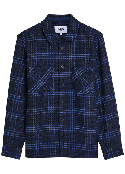  Wax London Whiting Checked Cotton-blend Overshirt - Navy - L 