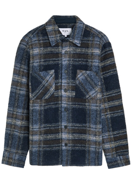  Wax London Whiting Checked Wool-blend Overshirt - Navy - Xxl 