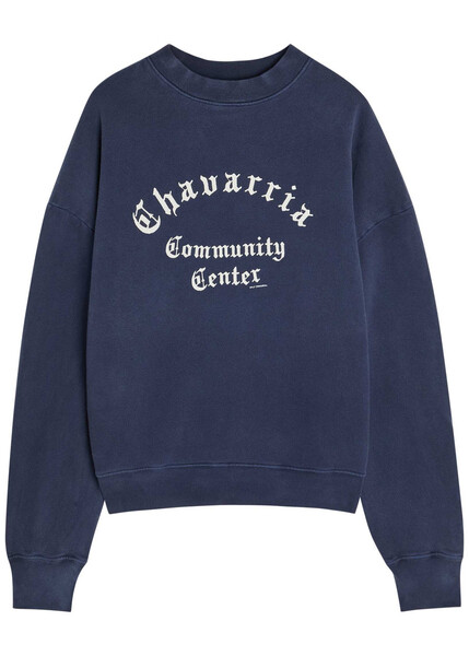  Willy Chavarria Community Printed Cotton Sweatshirt - Navy - M 