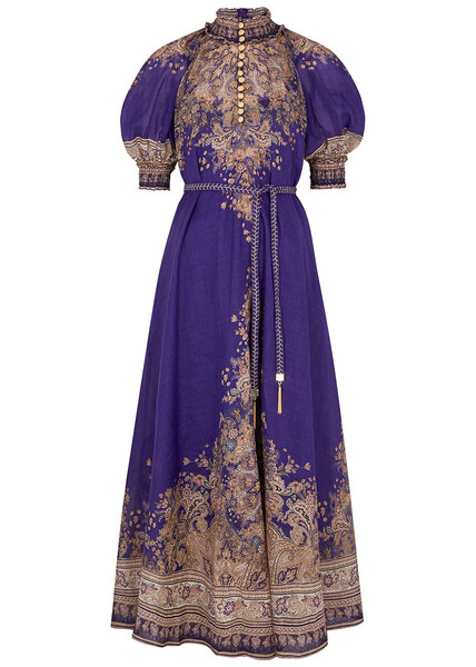  Zimmermann Anneke Printed Ramie Maxi Dress - Navy - 2 