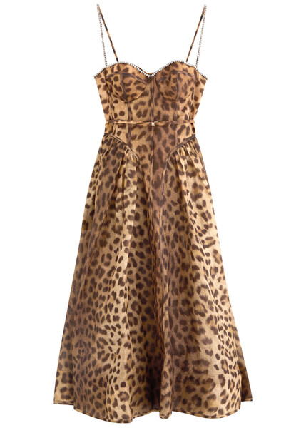  Zimmermann Crush Leopard-print Linen-blend Midi Dress - Multi Animal - 2 (uk 12 / M) 