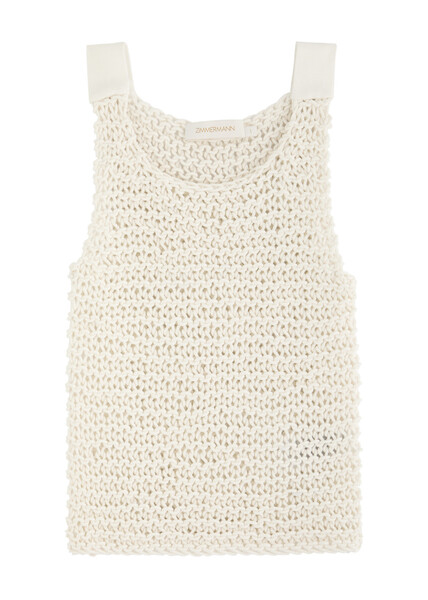 Zimmermann Illuminate Open-knit Cotton Tank - Ivory - 2 (uk 12 / M) 