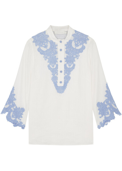  Zimmermann Raie Lace-trimmed Linen Blouse - Ivory - 2 