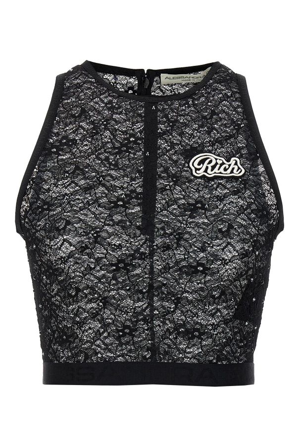  Alessandra Rich Rhinestone Lace Top 