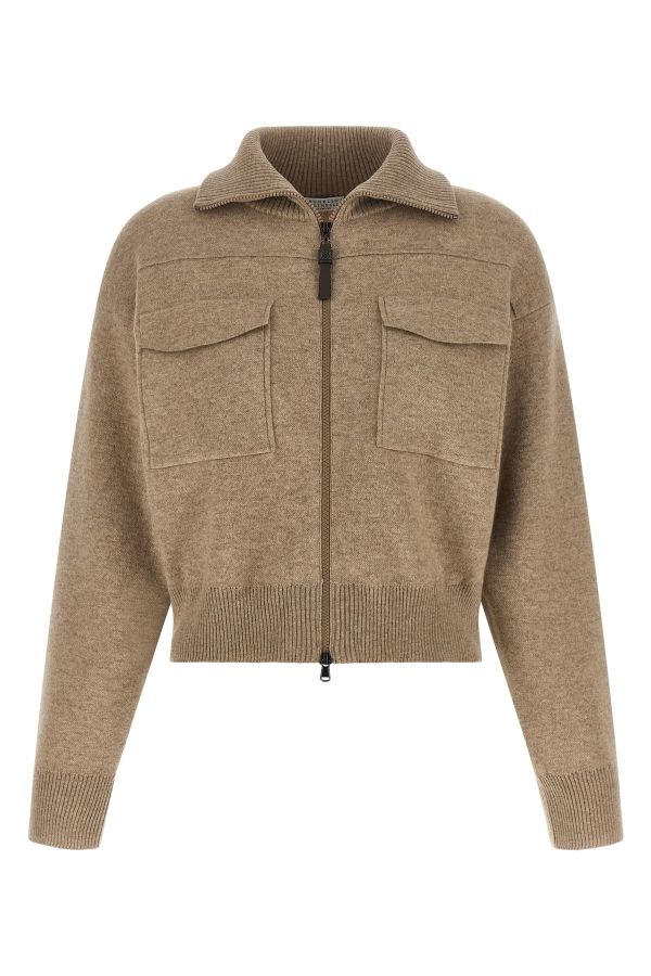  Brunello Cucinelli 'shiny Zipper Pull' Wool Cardigan 