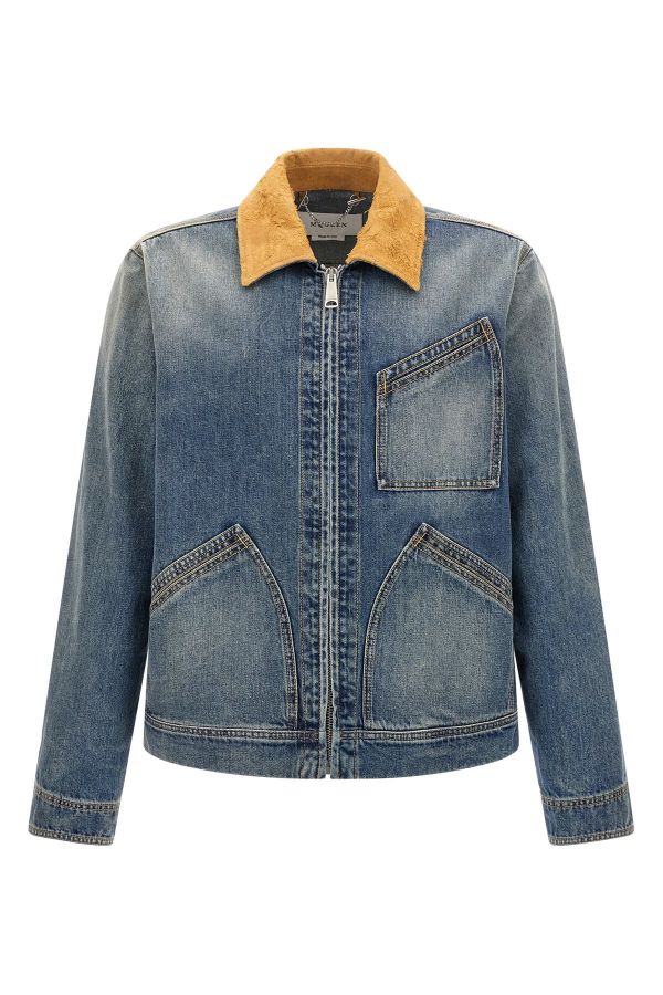  Mcqueen Suede Denim Jacket 