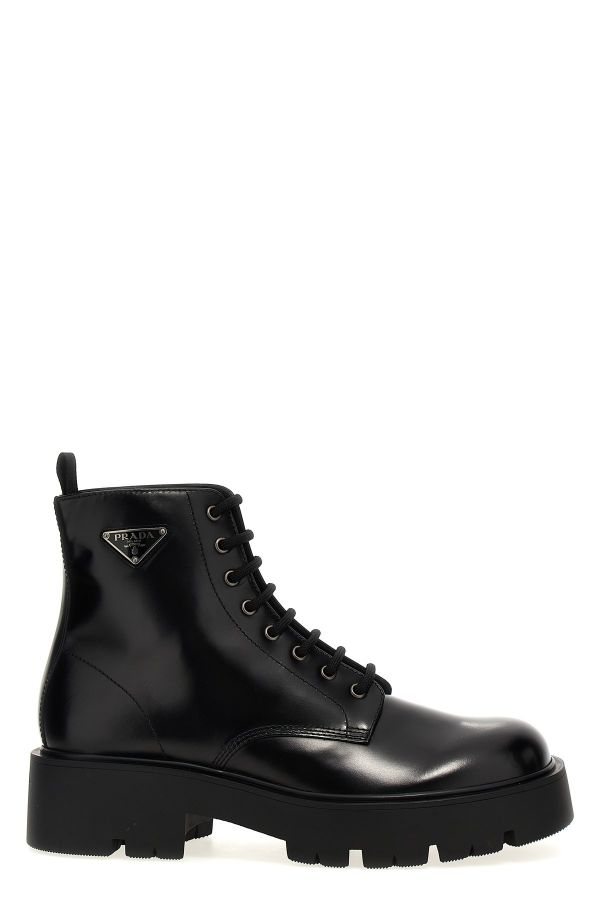  Prada Logo Brushed Leather Ankle Boots 