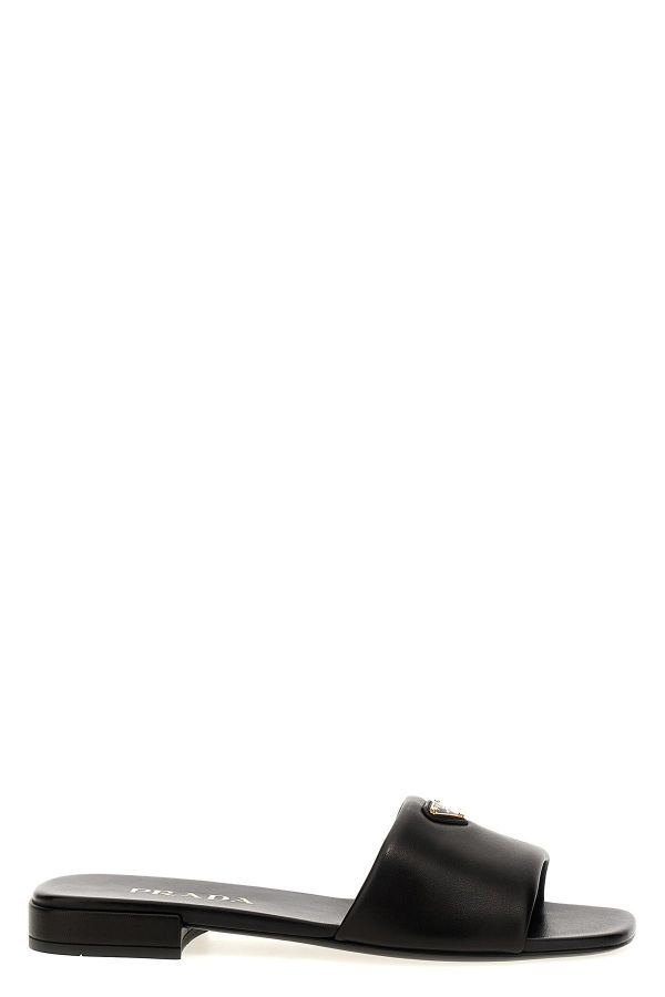  Prada Logo Leather Sandals 