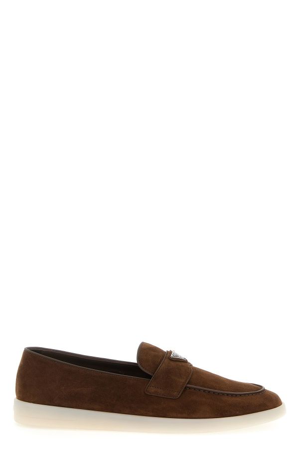  Prada Logo Suede Loafers 