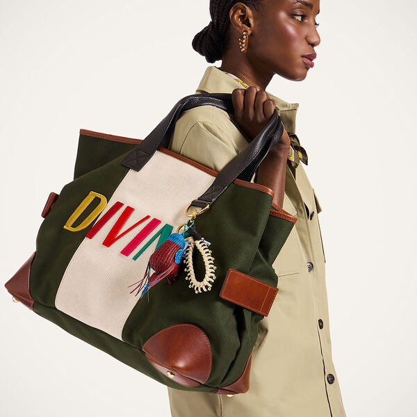  La Doublej Bags & Pochettes Gend - Divine Tote Bag Solid Dark Green One Size 85% Cotton 15% Cow Leather 