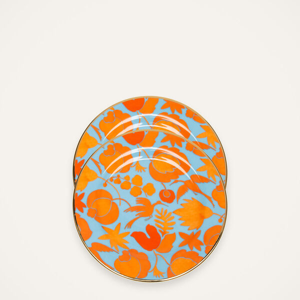  La Doublej Dessert & Side Plates Gend - Dessert Plate Set Of 2 Wildbird Azzurro/arancio One Size 100% Porcelain 