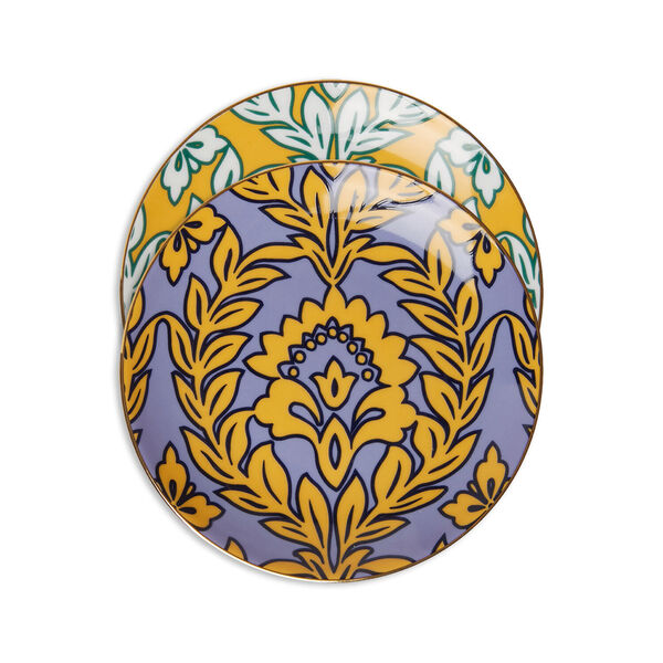  La Doublej Dessert & Side Plates Gend - Side Plates Set Of 2 Yellow - Violet Garland One Size 100% Porcelain 