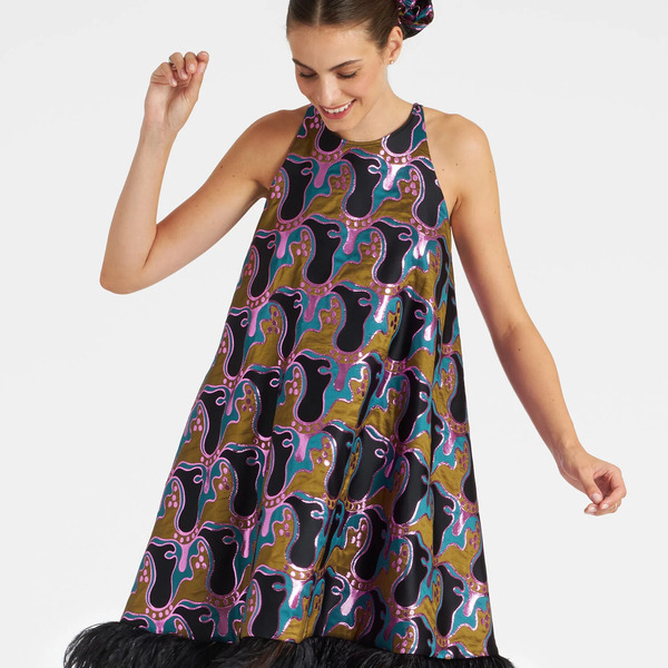  La Doublej Dresses Gend - La Fenice Mini Dress Spritz Blue Petrol M 52% Polyester 37% Recycled Polyester 9%metal 2% Ostrich Feathers 