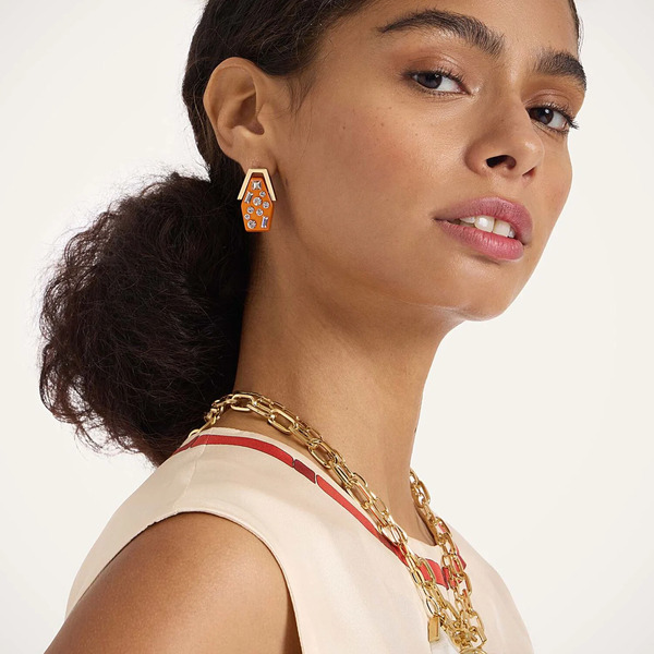  La Doublej Earrings Gend - Crystalled Portal Earrings Solid Orange One Size 70% Resin 20% Crystal 10% Brass 